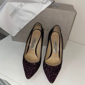 Jimmy Choo Pink/Black Glitter Romy 100 - Size 37.5